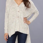 Free People Cream multicolor marled button high low TGIF Cardigan Sweater Photo 0