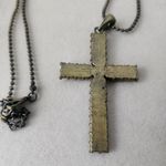 Brass Green Crystal Cross Pendant on 18" Chain Photo 2