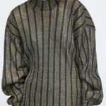 ZARA  Trafaluc Gold Metallic Stripe Crinkle Knit Mock Neck Blouse Top, sz. S Photo 0