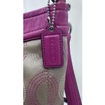 Coach Medium Signature Shoulder Handbag Beige With Hot Pink Leather Trim Photo 14