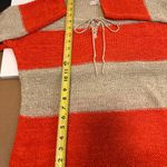 Loft  Orange Beige Stripe Women's Sweater Open Weave lace up Neck Women’s Medium Photo 5
