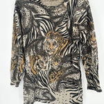 Vintage Michelle Nichole Tiger Sweater Lambswool Angora Animal Jungle Size Large Black Photo 0