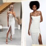 ZARA maxi white dress draped ruched wedding party coctail Photo 1