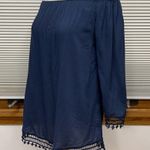 Tart Navy Blue Crocheted Trim Off Shoulder Blouse XS Photo 4