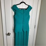 Tadashi Shoji ‎ pleated organza teal maxi gown size 12 wedding guest prom gala Photo 8