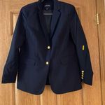 Lands' End  Women's Hopsack Blazer Size 14 deep navy padded shoulder Photo 0