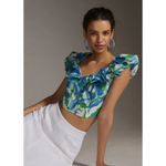 Maeve Women's Floral Ruffle Crop Top Size 1X Smocked Back Blue Green Summer Photo 9