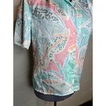 shirt button down short sleeve satin pastel pink green shoulder pads Size XL Photo 2
