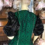 HANDMADE AVANT GARDE GREEN AND BLACK PUFFED SLEEVE BLOUSE (M) Size M Photo 6
