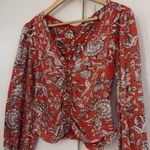 Free People ‎ Say The Word Floral Ruched Long Sleeve Red Top Size Small Photo 2