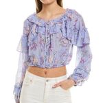 Love Shack Fancy  Floral Ruffle Popover Crop Blouse Top Purple/Blue Women's Size XS Photo 0