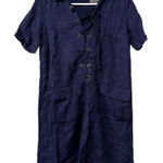 Anthropologie Women Linen Blend Dress Blue Ish Purple Size 4P Tie Up Front City Photo 0