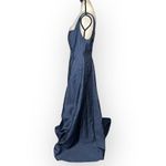 Alfred Sung  Maxi Gown Women's 14R Navy Blue Square Neck Satin A-Line Sleeveless Photo 5