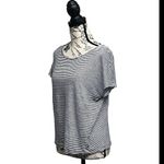 Tahari Linen Striped T-Shirt Women’s Large Blue White Nautical Preppy Sailor Photo 2