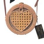 Truessa Round Rattan Crossbody Bag with Heart Woven Detail, NWT Brown Photo 0