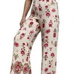 ZARA Floral Wide-Leg Pants in Pink and Cream Photo 0