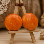 90s Vintage Womens Chunky Orange Cloudy Round Stud Earrings Dreamy Artsy Vibrant Photo 0