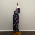 Ralph Lauren LRL Dress Midi Floral Ruffle Balloon Sleeve Lined Belt Blue Red Photo 8