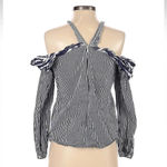 J.Crew  Blue White Striped Off the Shoulder Ruffle Halter Top Blouse Size 2 XS Photo 4