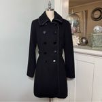 White House | Black Market  Wool Peacoat Winter Dress Coat with Leather Trim XS Photo 1