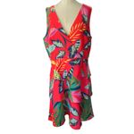 Alex Marie red tropical leaf print V-neck tiered mini dress NEW Size 14 Photo 1