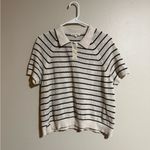 Alex Mill Zoe Polo Sweater in Stripe Ivory and Navy Size Medium Blue Photo 1