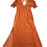 Du Paradis Burnt Orange Corduroy Dress Puff Sleeves Cutout Back Size Medium Photo 0