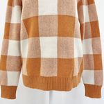 Callahan New  Gingham Plaid Pullover Mock Neck Sweater Orange Ivory Size Medium Photo 4