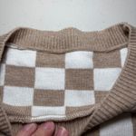 Checkerboard Beige White Print Drop Shoulder Round Neck Sweater Medium Heavy Photo 8