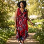 Chico's  Red Orange Asymmetrical Floral Dress 2 12 L Photo 1