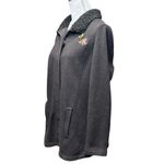 J.Jill Womens Chocolate Brown Sherpa Collar Jacket Embroidered Flower Sz L Snaps Size L Photo 2