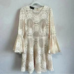 Donna Morgan Women’s Ivory Floral Crochet Lace Bell Sleeve Dress Sz 10 Photo 2