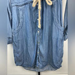 Lovestitch  Blue Chambray Button Up Collared Long Sleeve‎ Tencel Mini Shirt Dress Photo 8