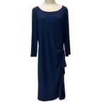 White House | Black Market White‎ House Black Market Drape Evening Dress Blue Gold Tone Long Sleeve Sz XL Photo 1
