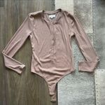Privacy Please Bodysuit Tan Ribbed Long Sleeve Snap Front Top Photo 1