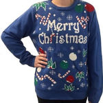 Lisa International Funny Ugly‎ Christmas Sweater Pullover Long Sleeve Size L Blue Size L Photo 0