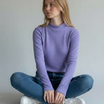 SheIn Ribbed Mock Neck Long Sleeve Top L / XL chic periwinkle purple turtleneck Photo 0
