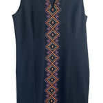 Peter Nygard  Women Midi‎ Dress 16 Black Textured Colorful Embroidered Aztec Trim Photo 0