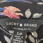 Lucky Brand  sz S Womens Black Floral Rutched Long Sleeve VNeck Top Boho Casual Photo 4