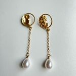 Unique Gold Goddess Face Earrings Long Pearl Dangle Baroque Style Gift new Photo 2