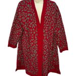 Kasper  Open Front Tunic Cardigan Sweater Size 1X Red Silver Metallic Leopard Photo 0
