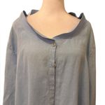 Flax Light Blue Button Up Tunic Top 100 Percent Linen Women's Large Lagenlook Photo 3