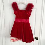 Japanese Gyaru Red Velvet Flower Petals Faux Fur Sleeved Valentines Mini Dress Photo 8