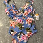 Kona Sol Blue Floral One Piece Swimsuit  size large nwt Photo 0
