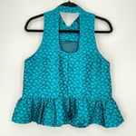 Amanda Uprichard Womens Cyan Jacquard Sleeveless Modern Baroque Peplum Top Small Photo 5