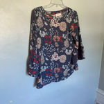 Loft  Dark Navy Floral Lightweight Shirt Blouse Small Photo 3