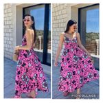 ZARA  Pink Black Floral Cotton Poplin Midi Dress Size S Photo 4