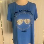 Karl Lagerfeld  Paris Blue Rhinestone Sunglasses Graphic Tee Women’s Size Large Photo 0