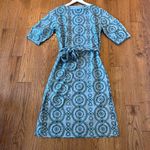 ZARA  blue and green embroidered tie waist shift midi dress small Photo 13