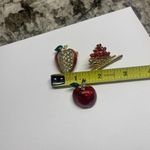 Lot Of 3 MCostume Brooch / Pin Gold Tone Red Enamel Apples / Avon Heart Cart Photo 6